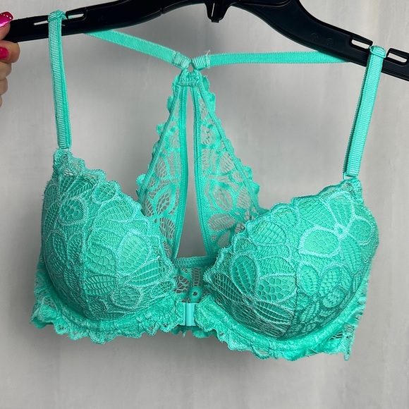 3/$20💥 Victoria’s Secret PINK Bra Teal Blue Lace Date Racerback Padded Push Up - Picture 14 of 14